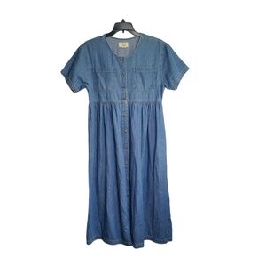 Blue Denim Maxi Dress with Front Buttons